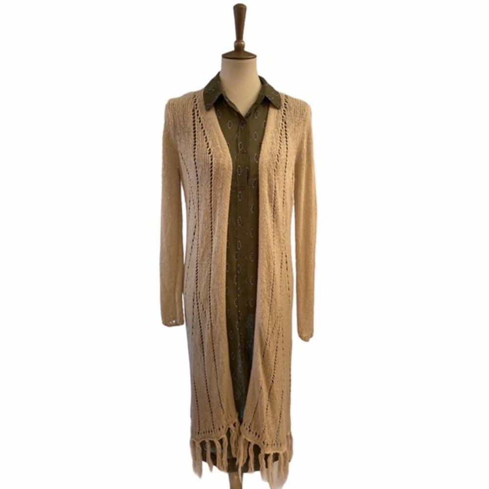 Chico’s Beige Duster Fringe Cardigan | Size 1 Excellent Condition